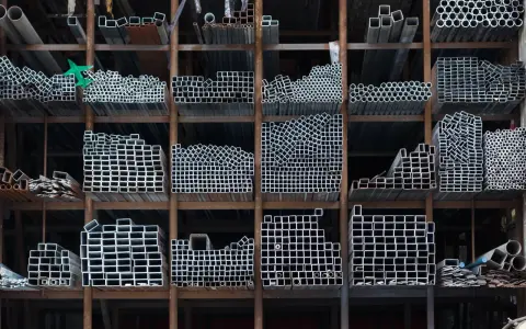 Estanterías llenas de perfiles metálicos, tubos redondos y cuadrados, listos para ser transformados en estructuras.