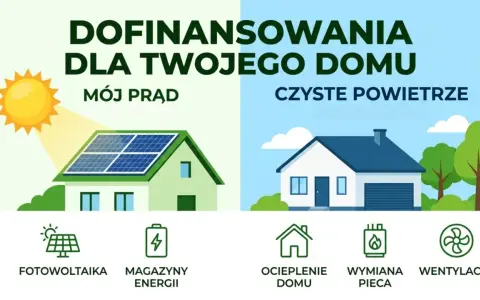 Dofinansowanie dla domu: "Mój prąd" z fotowoltaiką i magazynami energii, "Czyste powietrze" z ociepleniem, wymianą pieca i wentylacją.
