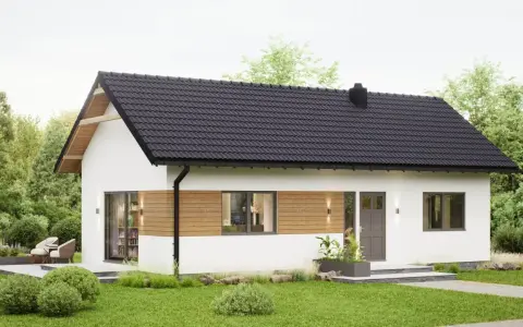 Nowoczesny domek letniskowy z drewnianymi akcentami, idealny na wypoczynek. Sprawdź, jak uzyskać dofinansowanie na domek letniskowy i spełnić marzenia o własnym azylu.