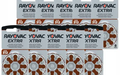 Gdzie kupić baterie do aparatu słuchowego? Opakowania baterii Rayovac Extra, rozmiar 312, po 8 sztuk.