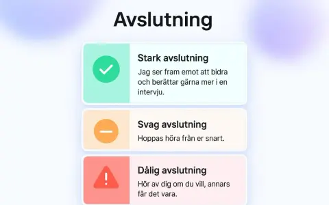 Tre nivåer av avslutning: stark, svag och dålig. Stark avslutning visar personliga kompetenser och framåtlutad attityd.
