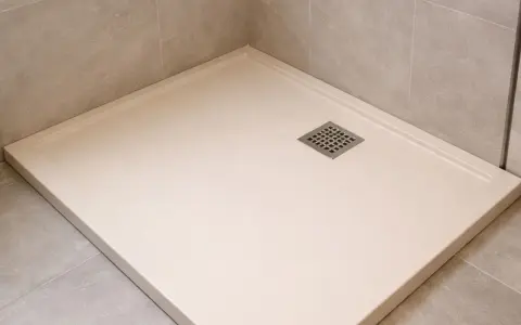 Un receveur résine ou céramique moderne, épuré, avec une grille d'évacuation carrée. Parfait pour une douche à l'italienne.