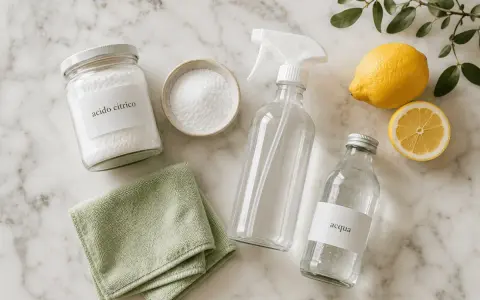 Acido citrico, limone, acqua e panni per pulizie ecologiche. Scopri i suoi molteplici usi!