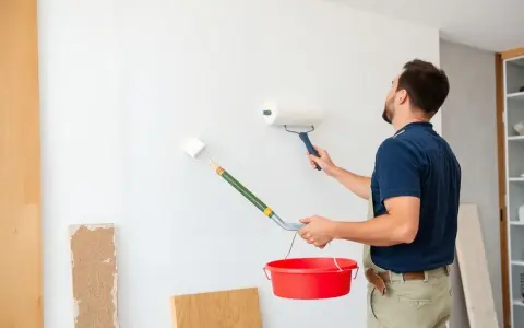 Un peintre applique une sous-couche blanche sur un mur avec deux rouleaux. Il tient un seau rouge. Peut-on mettre 2 couches de sous-couche pour un meilleur résultat ?