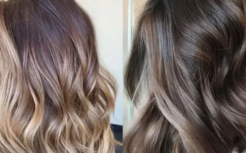 Dos estilos de cabello con mechas difuminadas: uno con tonos rubios y castaños, el otro más oscuro con reflejos grises.