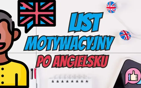 Grafika przedstawia elementy do napisania listu motywacyjnego po angielsku: rysunek osoby, flagę Wielkiej Brytanii, słuchawki i telefon.