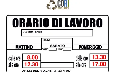 Orario di lavoro CORI: i corrieri iniziano a lavorare la mattina alle 8:00 e il pomeriggio alle 13:30.