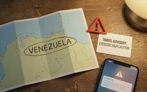 Mapa Wenezueli, ostrzeżenie o podróży i telefon z powiadomieniem o zagrożeniu.