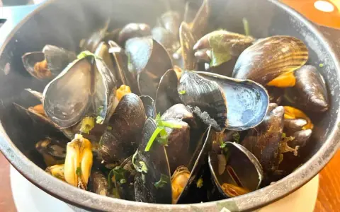 Un plat fumant de moules, prêtes à être dégustées. Un accompagnement moules parfait pour un repas savoureux.