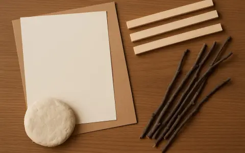 Materiały do zrobienia ramki z kartonu: papier, patyczki, glina.