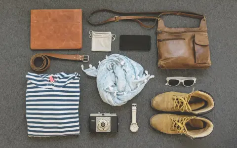 Skórzana torebka, pasek, portfel, telefon, aparat, chusta, okulary, buty i zegarek. To wszystko to galanteria, co to za zestaw?