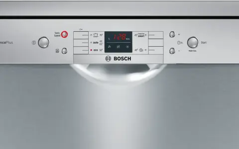 Panel sterowania zmywarki Bosch. Dowiedz się, jak zresetować urządzenie, naciskając przycisk "Reset 3 sec.".