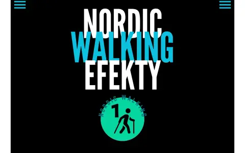 Napis "NORDIC WALKING EFEKTY" z ikoną osoby z kijkami. Odkryj korzyści z nordic walking!