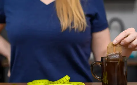 Kobieta zanurza torebkę herbaty w kubku, obok leży miarka. Czy nerki można wygrzewać?