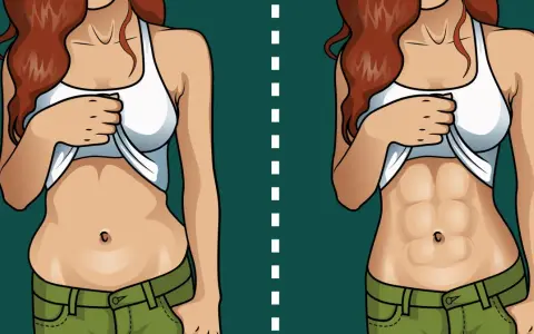 Przed i po: ilustracja pokazuje transformację brzucha, od zaokrąglonego do wyrzeźbionego. Dowiedz się, jak schudnąć z brzucha!