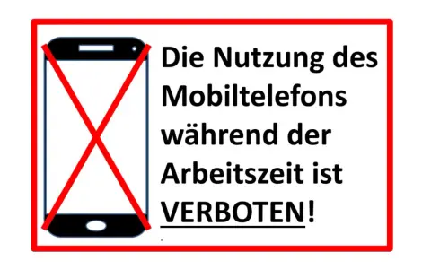 Handyverbot am Arbeitsplatz: Ein Smartphone mit rotem Kreuz zeigt an, dass die Nutzung während der Arbeitszeit untersagt ist.