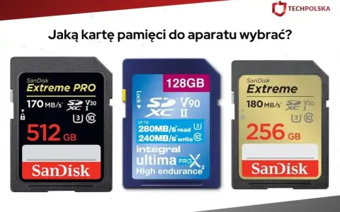 Trzy karty pamięci SanDisk: 512 GB Extreme PRO, 128 GB Integral Ultima ProX2 i 256 GB Extreme. Wybierz odpowiednią kartę flash do swojego aparatu.