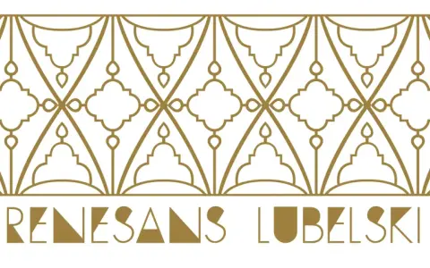Złoty ornament z motywami inspirowanymi lubelskimi wzorami ludowymi, z napisem "RENESANS LUBELSKI".