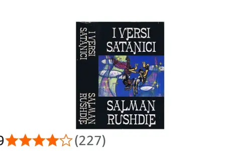 Copertina del libro "I versi satanici" di Salman Rushdie, con un'illustrazione astratta e figure stilizzate.
