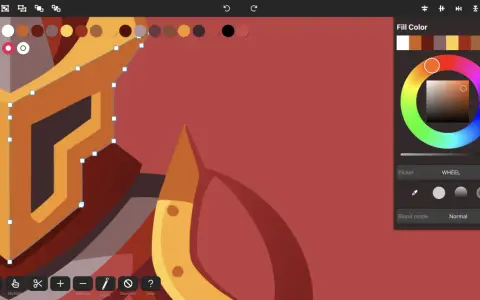 Interfaz de diseño gráfico mostrando cómo se vectoriza una imagen, con herramientas de color y selección activas.