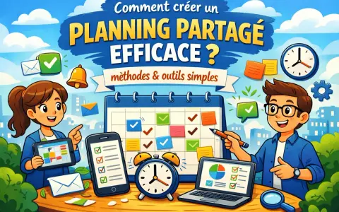 Deux enfants présentent un planning partagé efficace, avec des outils simples pour une meilleure organisation.