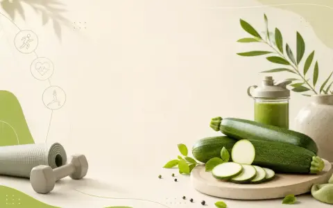 Zdrowy styl życia: świeża cukinia, smoothie i akcesoria do ćwiczeń. Cukinia właściwości odżywcze wspierają aktywność fizyczną.