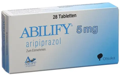 Opakowanie leku Abilify 5 mg zawierające aripiprazol, 28 tabletek do przyjmowania.