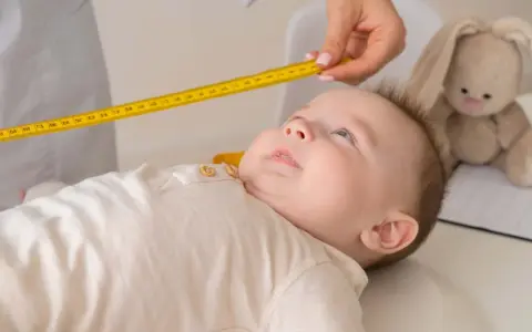 Bebé siendo medido con cinta métrica. El peso de un niño de 2 años es importante para su desarrollo.