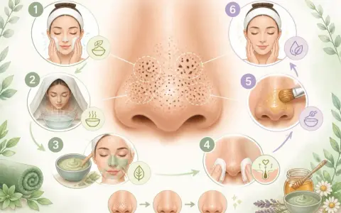 Étapes pour l'extraction de gros points noirs sur le nez : nettoyage, vapeur, masque, extraction douce, application de miel et soin final.