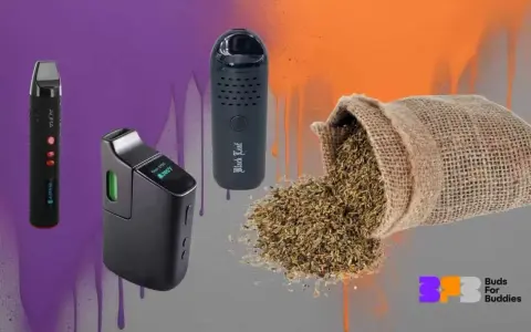 Tres vaper pequeños y una bolsa de hierbas secas, listos para disfrutar.