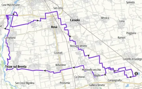 Percorso ciclabile nel Veneto, con tappe a Marostica, Tezze sul Brenta e Castelfranco Veneto. Un itinerario ideale per un'avventura in veneto gravel gpx.