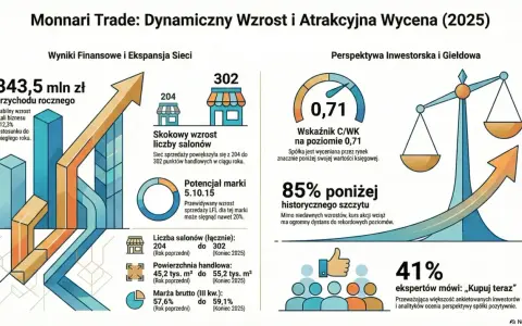 Monnari Trade: dynamiczny wzrost, 343,5 mln zł przychodu, 85% poniżej historycznego szczytu. Eksperci widzą potencjał, jak w przypadku akcji Mondelez.