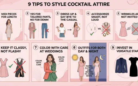 Guía de 9 consejos para el dress code cocktail: midi, pantalones sastre, accesorios sutiles, sin arrugas, clase, colores y versatilidad.