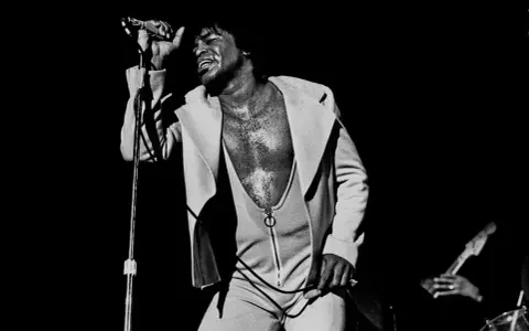James Brown, der Godfather of Soul, singt mit voller Leidenschaft. Seine Musikrichtung, Funk, ist voller Energie.
