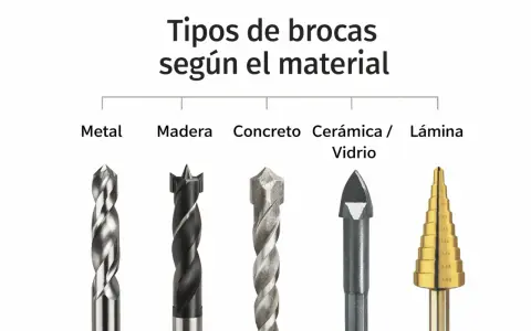 Diferentes tipos de brocas para metal, madera, concreto, cerámica/vidrio y lámina.