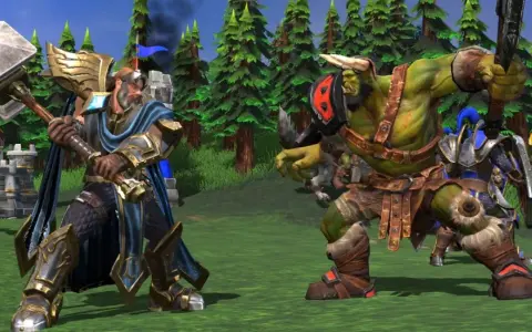 Rycerz z młotem i zielonoskóry ork szykują się do walki. Czyżby szukali kodów do Warcraft 3?