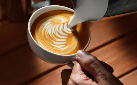 Barista gießt Milch in Kaffee für Latte Art. Der Unterschied zwischen Milchsorten beeinflusst das Ergebnis.