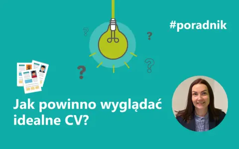 Grafika z pytaniami i żarówką, ilustrująca, co powinno być w CV. Idealne CV to klucz do sukcesu.