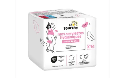 Boîte de serviettes hygiéniques lavables "La Fourche". Le tissu est en coton bio, idéal pour les peaux sensibles.