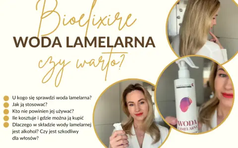 Woda lamelarna Bioélixire: poznaj jej efekty, zastosowanie i skład. Kobieta prezentuje produkt i odpowiada na pytania dotyczące pielęgnacji włosów.