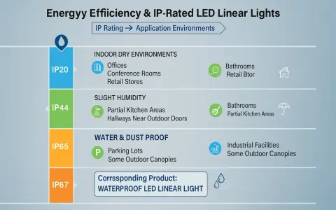 Tableau comparatif des ampoules LED linéaires : l'ampoule IP20 est idéale pour les environnements secs comme les bureaux.
