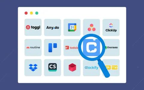 Loupe sur des icônes d'applications pour l'organisation de la vie quotidienne : Toggl, Any.do, ClickUp, Evernote, Dropbox, etc.