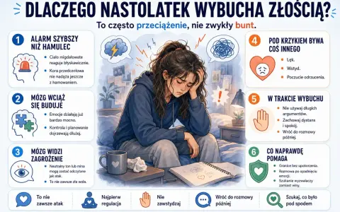 Dziewięciolatek nie radzi sobie z emocjami. Jego mózg reaguje błyskawicznie, a kora przedczołowa nie nadąża z hamowaniem. To często przeciążenie, nie bunt.