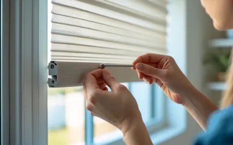 Hands carefully attach a blind to a window frame, demonstrating how to install blinds for a clean, modern look.