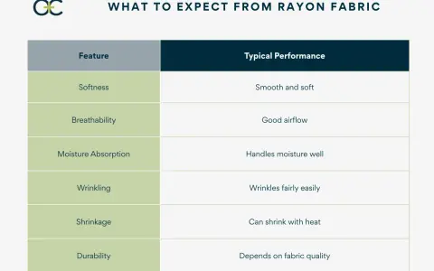 Rayon fabric offers good airflow, making it breathable. This chart details its softness, moisture absorption, wrinkling, shrinkage, and durability.
