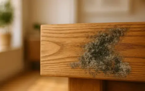 Moisissure sur un meuble en bois. Apprenez à fabriquer un fongicide naturel pour bois afin de protéger vos meubles.