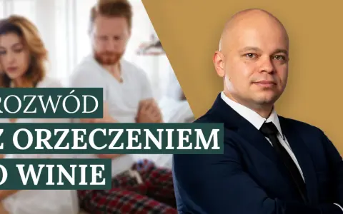Rozwód z orzeczeniem o winie. Para w łóżku, zmartwiona. Obok prawnik w garniturze.
