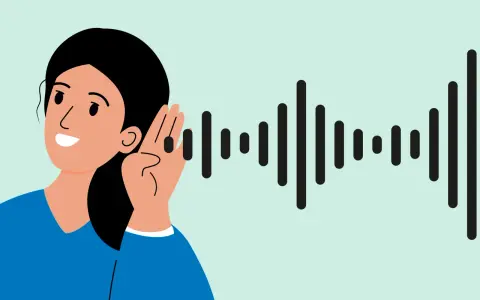 Une femme écoute attentivement un graphique d'ondes sonores, symbolisant la pollution sonore.