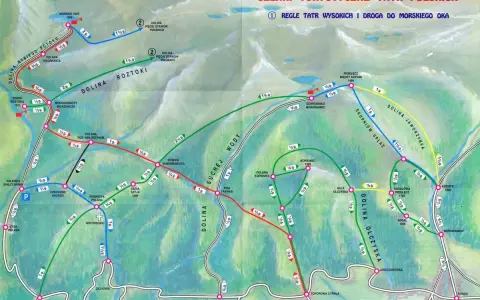 Mapa szlaków Tatr z czasami przejść. Zobacz, jak długo potrwa wędrówka po górskich szlakach.