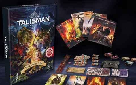 Talisman Sojusze: dodruk gry z magią, potworami i mieczem. Zestaw zawiera pudełko, karty i żetony.